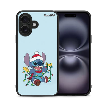 Θήκη iPhone 16 Santa Stich από τη Smartfits με σχέδιο στο πίσω μέρος και μαύρο περίβλημα | iPhone 16 Santa Stich case with colorful back and black bezels