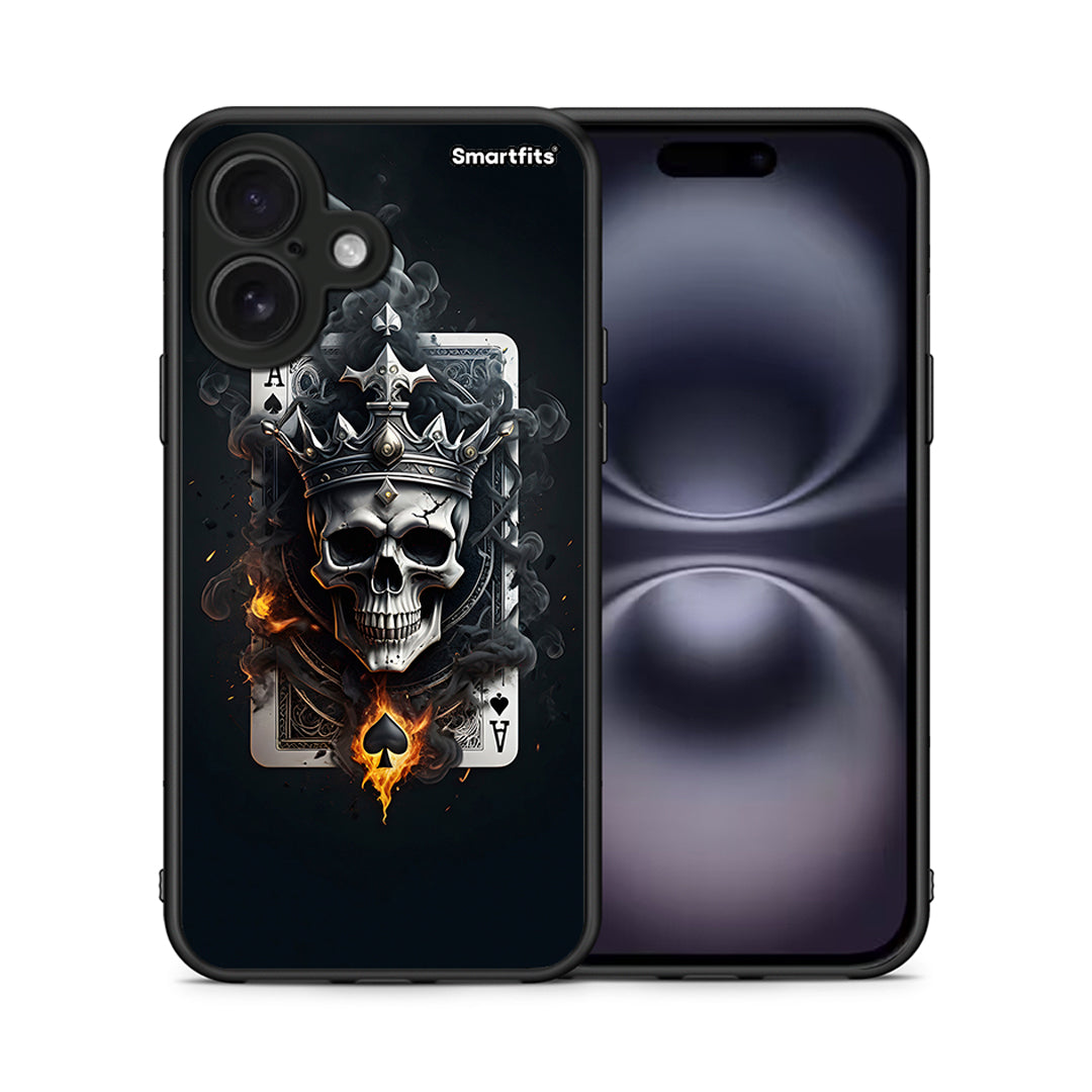 Θήκη iPhone 16 Skull King Ace από τη Smartfits με σχέδιο στο πίσω μέρος και μαύρο περίβλημα | iPhone 16 Skull King Ace case with colorful back and black bezels