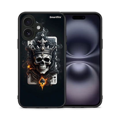 Θήκη iPhone 16 Skull King Ace από τη Smartfits με σχέδιο στο πίσω μέρος και μαύρο περίβλημα | iPhone 16 Skull King Ace case with colorful back and black bezels