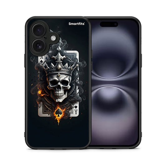 Θήκη iPhone 16 Skull King Ace από τη Smartfits με σχέδιο στο πίσω μέρος και μαύρο περίβλημα | iPhone 16 Skull King Ace case with colorful back and black bezels