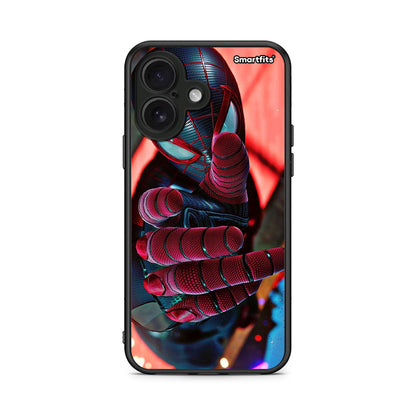 iPhone 16 Spider Hand Θήκη από τη Smartfits με σχέδιο στο πίσω μέρος και μαύρο περίβλημα | Smartphone case with colorful back and black bezels by Smartfits