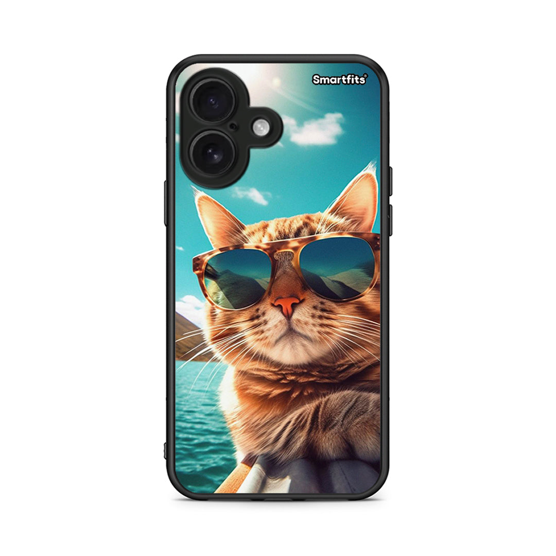 iPhone 16 Summer Cat θήκη από τη Smartfits με σχέδιο στο πίσω μέρος και μαύρο περίβλημα | Smartphone case with colorful back and black bezels by Smartfits