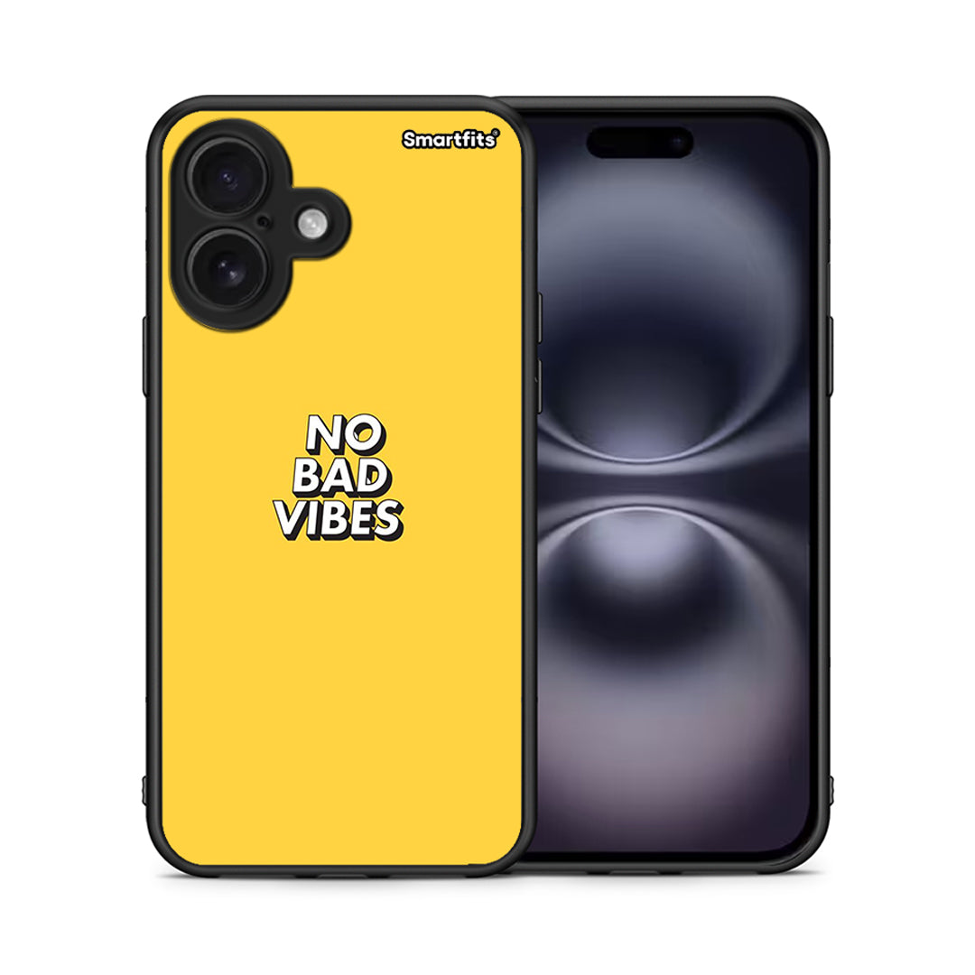 Θήκη iPhone 16 Vibes Text από τη Smartfits με σχέδιο στο πίσω μέρος και μαύρο περίβλημα | iPhone 16 Vibes Text case with colorful back and black bezels