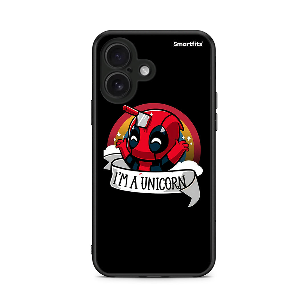 iPhone 16 Unicorn Deadpool θήκη από τη Smartfits με σχέδιο στο πίσω μέρος και μαύρο περίβλημα | Smartphone case with colorful back and black bezels by Smartfits
