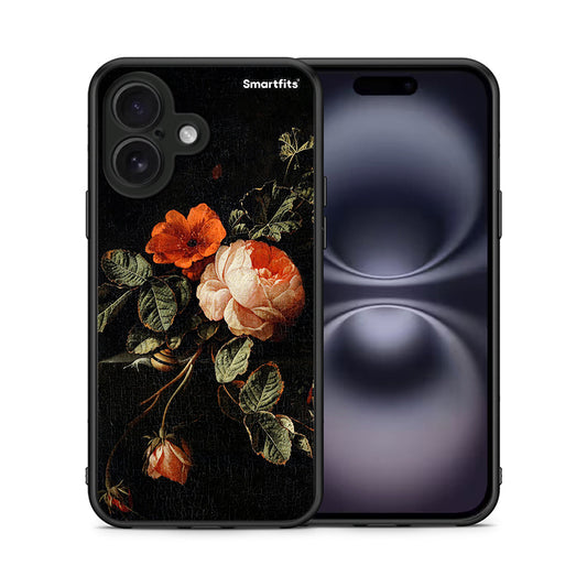 Θήκη iPhone 16 Vintage Roses από τη Smartfits με σχέδιο στο πίσω μέρος και μαύρο περίβλημα | iPhone 16 Vintage Roses case with colorful back and black bezels