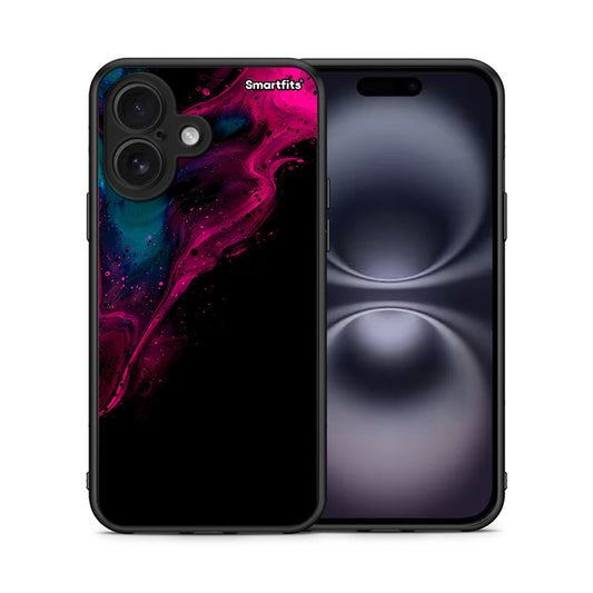 Θήκη iPhone 16 Pink Black Watercolor από τη Smartfits με σχέδιο στο πίσω μέρος και μαύρο περίβλημα | iPhone 16 Pink Black Watercolor case with colorful back and black bezels