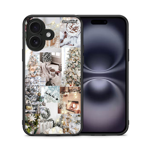 Θήκη iPhone 16 White Christmas από τη Smartfits με σχέδιο στο πίσω μέρος και μαύρο περίβλημα | iPhone 16 White Christmas case with colorful back and black bezels
