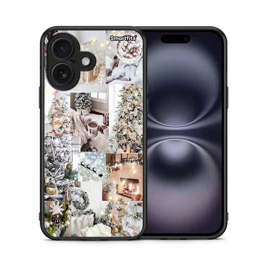 Θήκη iPhone 16 White Christmas από τη Smartfits με σχέδιο στο πίσω μέρος και μαύρο περίβλημα | iPhone 16 White Christmas case with colorful back and black bezels