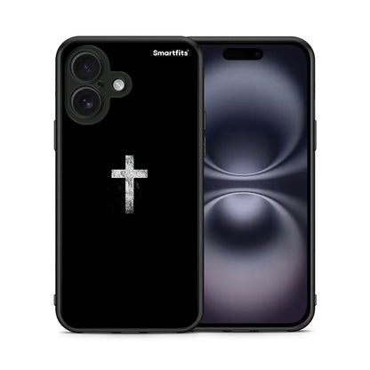Θήκη iPhone 16 White Cross από τη Smartfits με σχέδιο στο πίσω μέρος και μαύρο περίβλημα | iPhone 16 White Cross case with colorful back and black bezels
