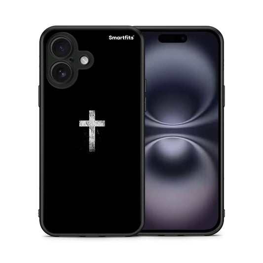 Θήκη iPhone 16 White Cross από τη Smartfits με σχέδιο στο πίσω μέρος και μαύρο περίβλημα | iPhone 16 White Cross case with colorful back and black bezels