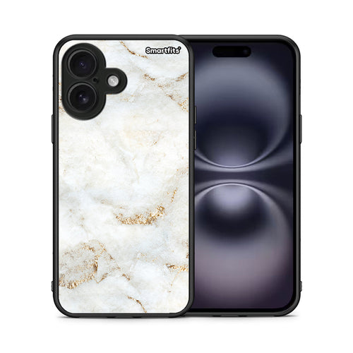 Θήκη iPhone 16 White Gold Marble από τη Smartfits με σχέδιο στο πίσω μέρος και μαύρο περίβλημα | iPhone 16 White Gold Marble case with colorful back and black bezels