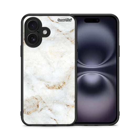 Θήκη iPhone 16 White Gold Marble από τη Smartfits με σχέδιο στο πίσω μέρος και μαύρο περίβλημα | iPhone 16 White Gold Marble case with colorful back and black bezels