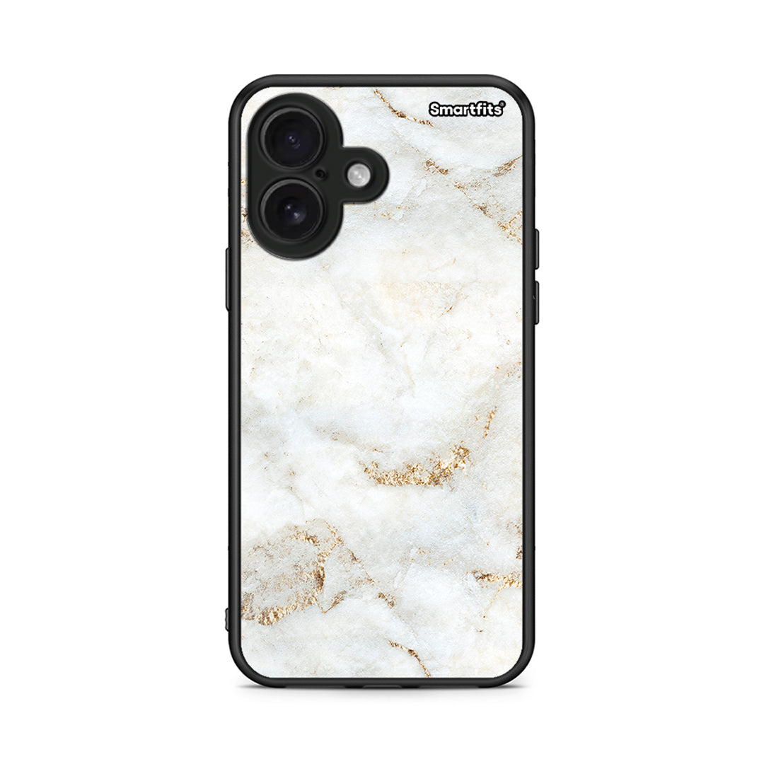 iPhone 16 White Gold Marble θήκη από τη Smartfits με σχέδιο στο πίσω μέρος και μαύρο περίβλημα | Smartphone case with colorful back and black bezels by Smartfits