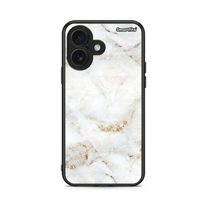 iPhone 16 White Gold Marble θήκη από τη Smartfits με σχέδιο στο πίσω μέρος και μαύρο περίβλημα | Smartphone case with colorful back and black bezels by Smartfits