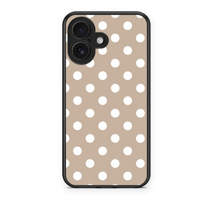 Θήκη iPhone 16 White Polka Dots on Taupe από τη Smartfits με σχέδιο στο πίσω μέρος και μαύρο περίβλημα | iPhone 16 White Polka Dots on Taupe case with colorful back and black bezels