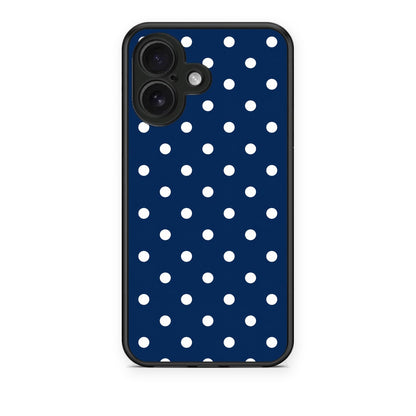 Θήκη iPhone 16 White Small Polka Dots on Navy από τη Smartfits με σχέδιο στο πίσω μέρος και μαύρο περίβλημα | iPhone 16 White Small Polka Dots on Navy case with colorful back and black bezels