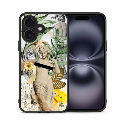 Θήκη iPhone 16 Woman Statue από τη Smartfits με σχέδιο στο πίσω μέρος και μαύρο περίβλημα | iPhone 16 Woman Statue case with colorful back and black bezels