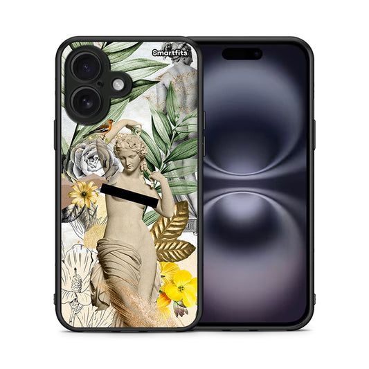 Θήκη iPhone 16 Woman Statue από τη Smartfits με σχέδιο στο πίσω μέρος και μαύρο περίβλημα | iPhone 16 Woman Statue case with colorful back and black bezels