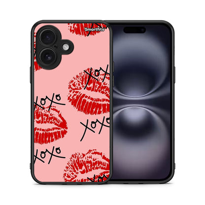 Θήκη iPhone 16 XOXO Lips από τη Smartfits με σχέδιο στο πίσω μέρος και μαύρο περίβλημα | iPhone 16 XOXO Lips case with colorful back and black bezels