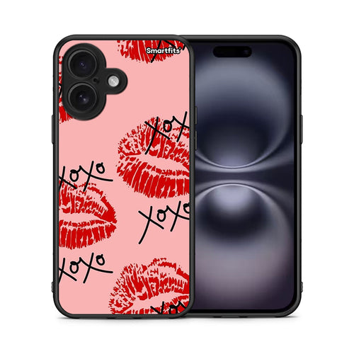 Θήκη iPhone 16 XOXO Lips από τη Smartfits με σχέδιο στο πίσω μέρος και μαύρο περίβλημα | iPhone 16 XOXO Lips case with colorful back and black bezels