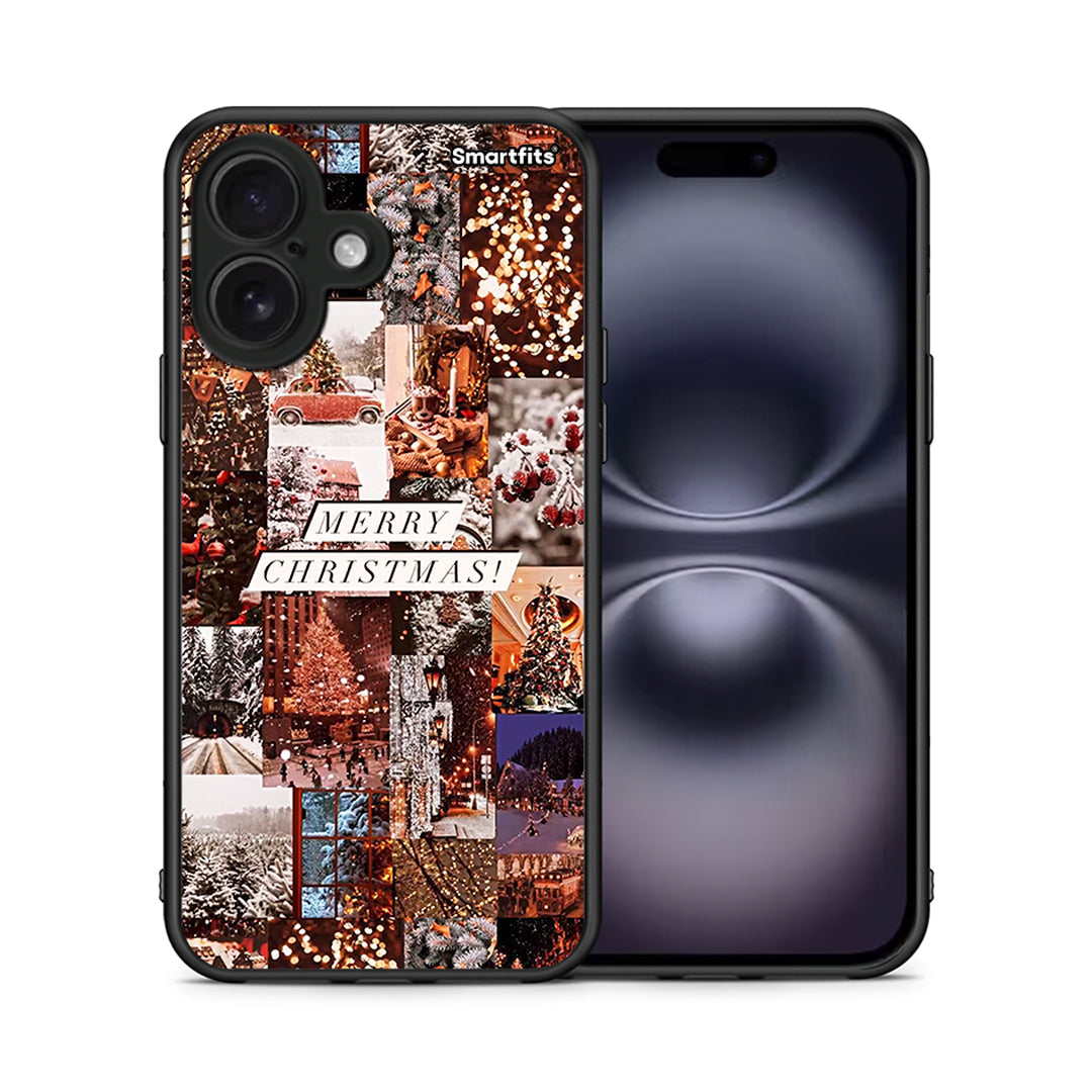 Θήκη iPhone 16 Xmas Collage από τη Smartfits με σχέδιο στο πίσω μέρος και μαύρο περίβλημα | iPhone 16 Xmas Collage case with colorful back and black bezels