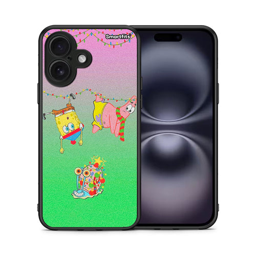 Θήκη iPhone 16 Xmas Lights από τη Smartfits με σχέδιο στο πίσω μέρος και μαύρο περίβλημα | iPhone 16 Xmas Lights case with colorful back and black bezels