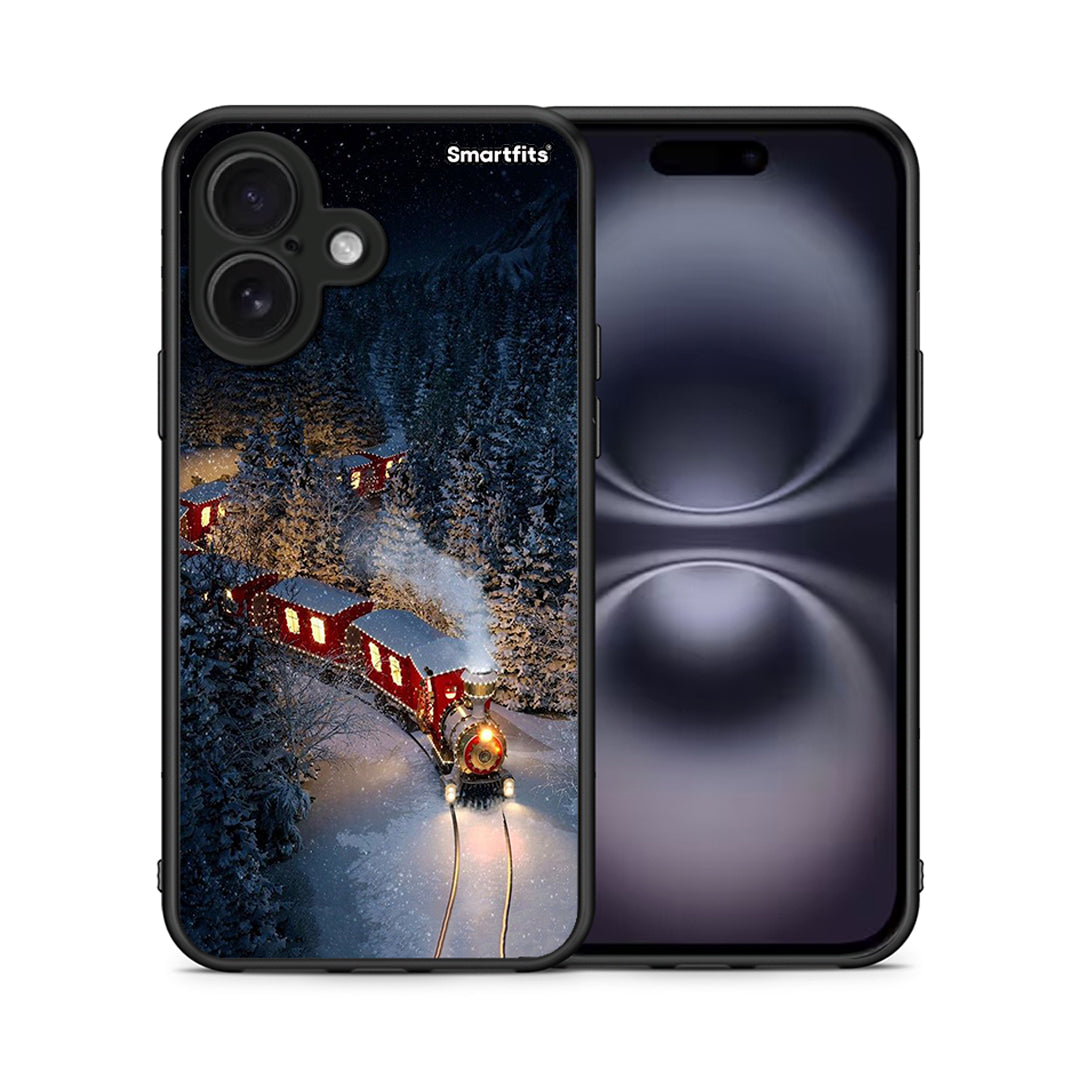 Θήκη iPhone 16 Xmas Train από τη Smartfits με σχέδιο στο πίσω μέρος και μαύρο περίβλημα | iPhone 16 Xmas Train case with colorful back and black bezels