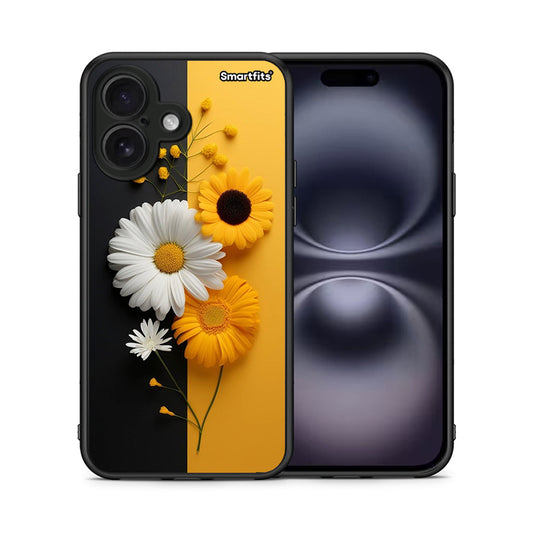 Θήκη iPhone 16 Yellow Daisies από τη Smartfits με σχέδιο στο πίσω μέρος και μαύρο περίβλημα | iPhone 16 Yellow Daisies case with colorful back and black bezels