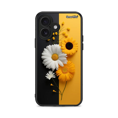 iPhone 16 Yellow Daisies θήκη από τη Smartfits με σχέδιο στο πίσω μέρος και μαύρο περίβλημα | Smartphone case with colorful back and black bezels by Smartfits