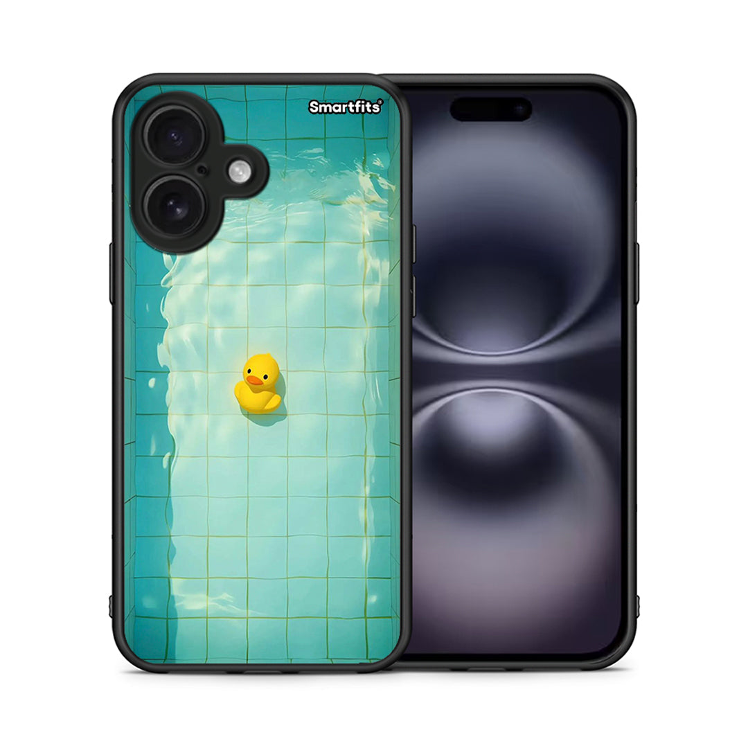 Θήκη iPhone 16 Yellow Duck από τη Smartfits με σχέδιο στο πίσω μέρος και μαύρο περίβλημα | iPhone 16 Yellow Duck case with colorful back and black bezels
