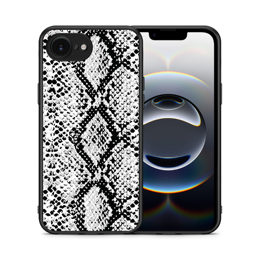 Θήκη iPhone 16e White Snake Animal από τη Smartfits με σχέδιο στο πίσω μέρος και μαύρο περίβλημα | iPhone 16e White Snake Animal case with colorful back and black bezels
