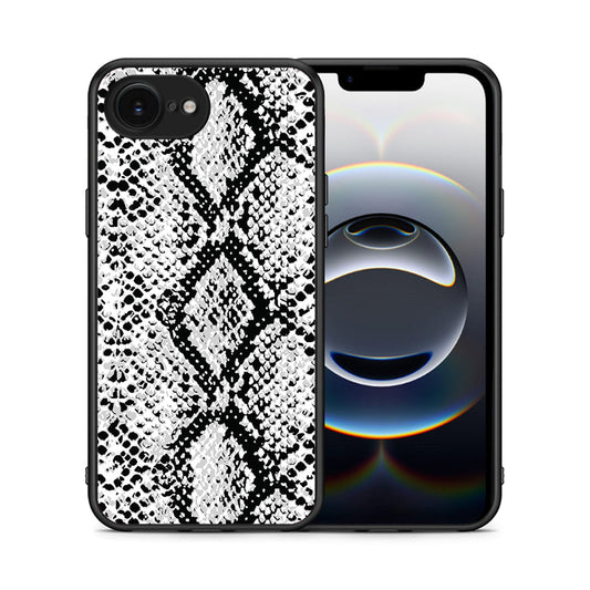 Θήκη iPhone 16e White Snake Animal από τη Smartfits με σχέδιο στο πίσω μέρος και μαύρο περίβλημα | iPhone 16e White Snake Animal case with colorful back and black bezels