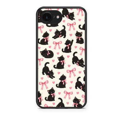 Θήκη iPhone 16e Black Kittens and Pink Bows on Cream Small από τη Smartfits με σχέδιο στο πίσω μέρος και μαύρο περίβλημα | iPhone 16e Black Kittens and Pink Bows on Cream Small case with colorful back and black bezels