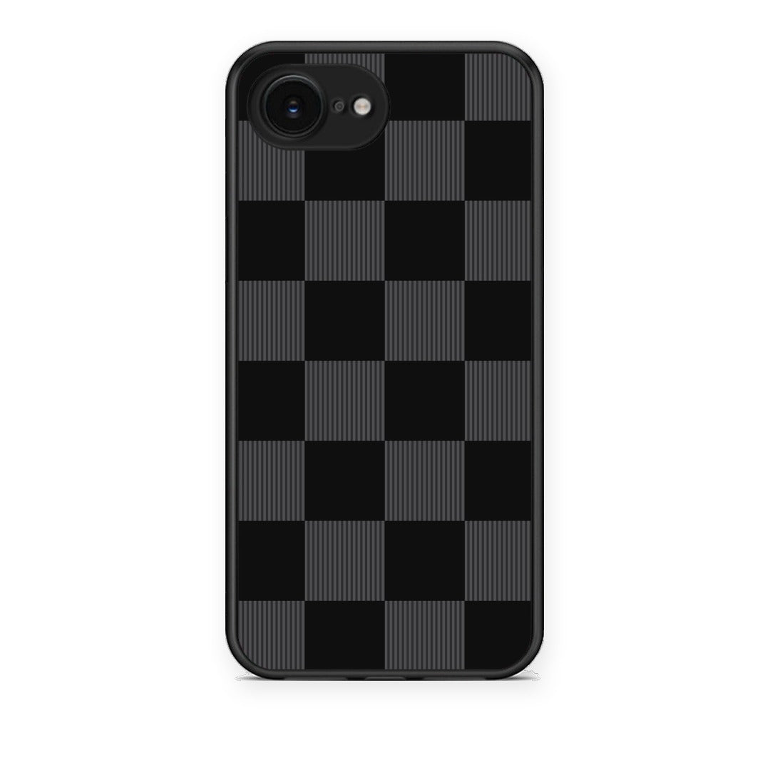 Θήκη iPhone 16e Black and Charcoal Striped Checks από τη Smartfits με σχέδιο στο πίσω μέρος και μαύρο περίβλημα | iPhone 16e Black and Charcoal Striped Checks case with colorful back and black bezels