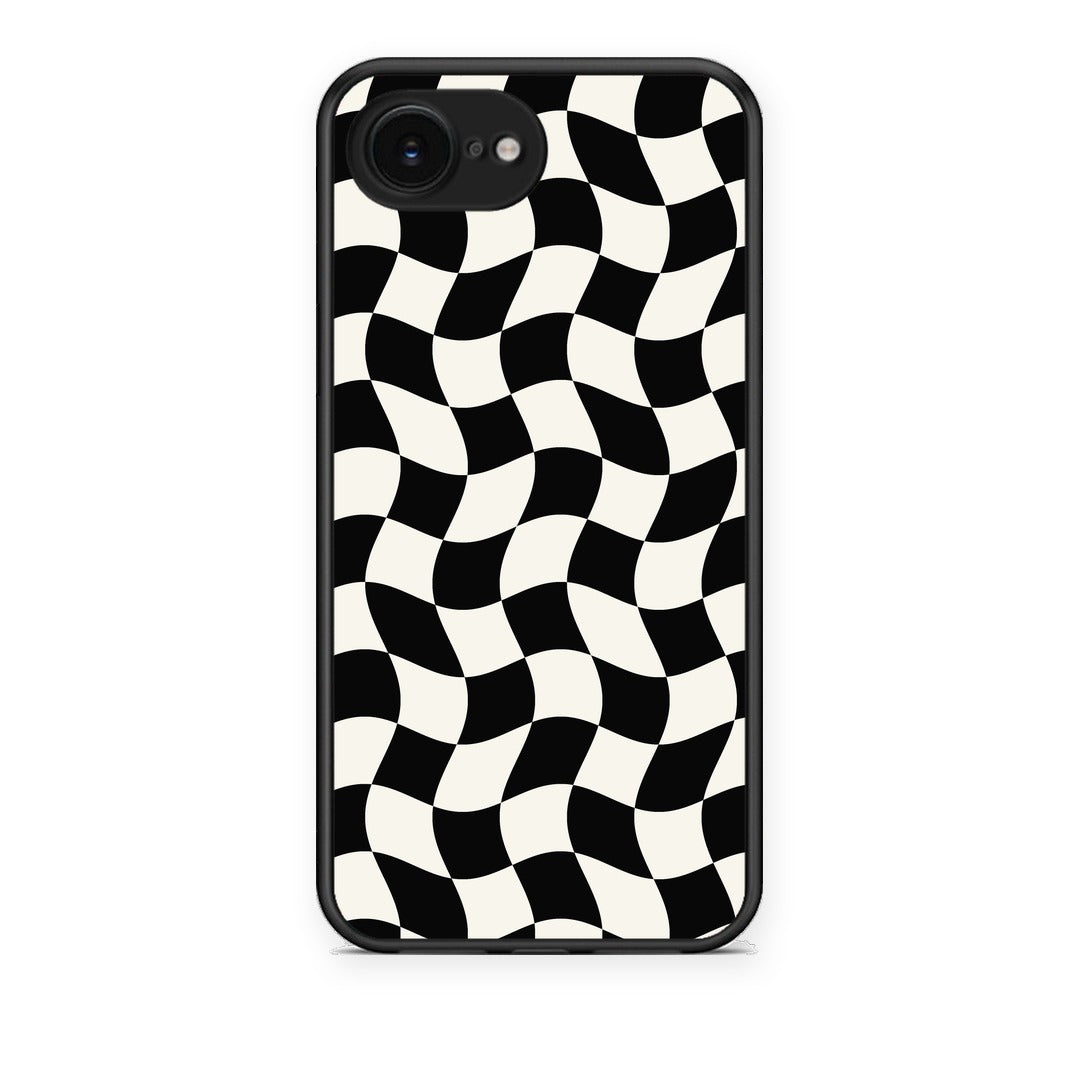 Θήκη iPhone 16e Black and Cream Wavy Checkerboard από τη Smartfits με σχέδιο στο πίσω μέρος και μαύρο περίβλημα | iPhone 16e Black and Cream Wavy Checkerboard case with colorful back and black bezels