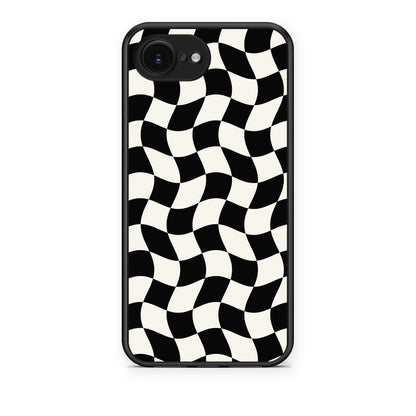 Θήκη iPhone 16e Black and Cream Wavy Checkerboard από τη Smartfits με σχέδιο στο πίσω μέρος και μαύρο περίβλημα | iPhone 16e Black and Cream Wavy Checkerboard case with colorful back and black bezels
