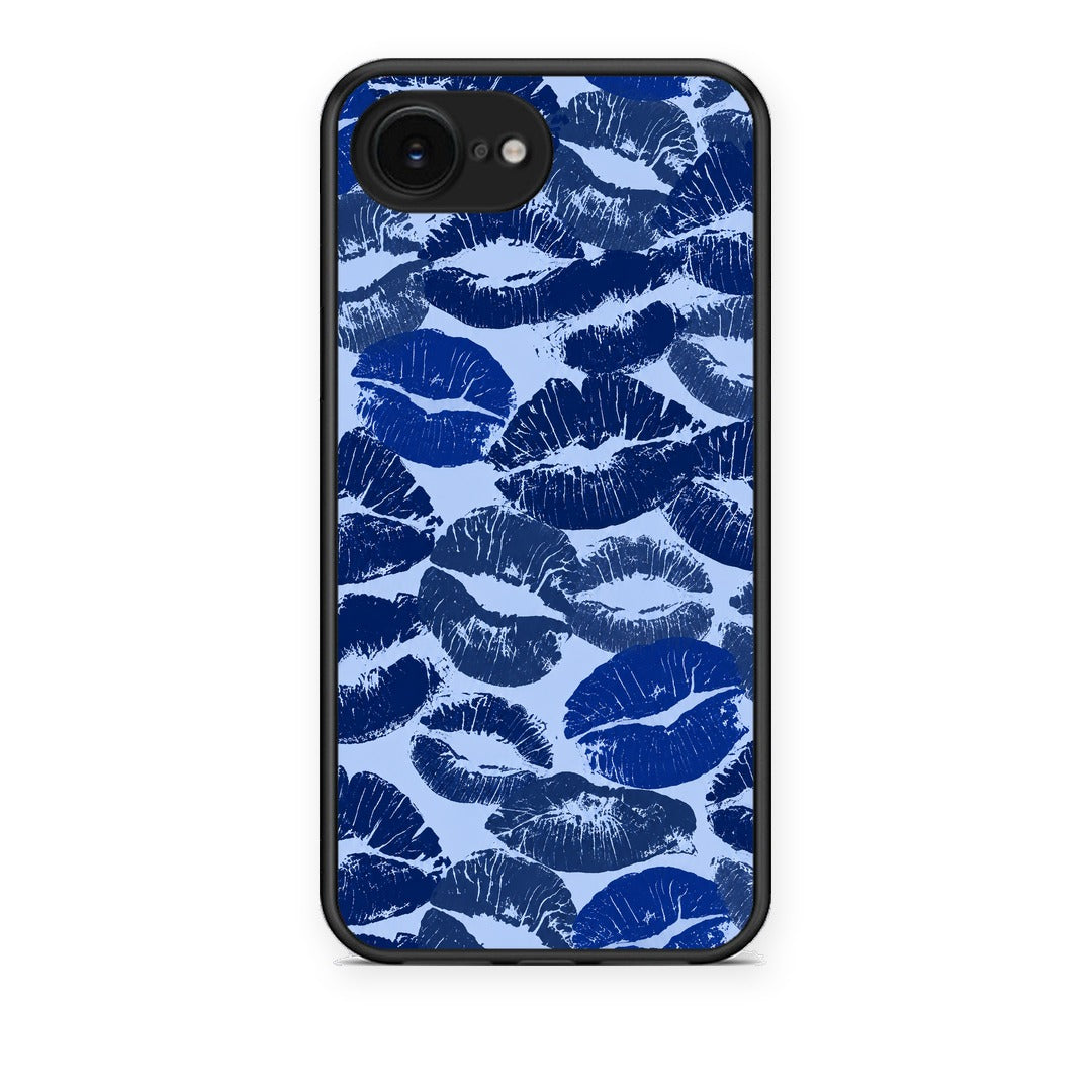 Θήκη iPhone 16e Blue Lipstick Kisses από τη Smartfits με σχέδιο στο πίσω μέρος και μαύρο περίβλημα | iPhone 16e Blue Lipstick Kisses case with colorful back and black bezels