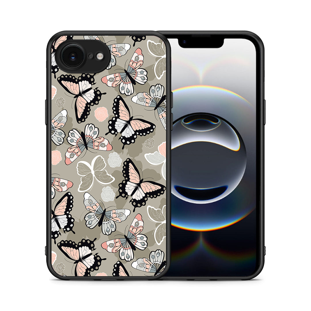 Θήκη iPhone 16e Butterflies Boho από τη Smartfits με σχέδιο στο πίσω μέρος και μαύρο περίβλημα | iPhone 16e Butterflies Boho case with colorful back and black bezels