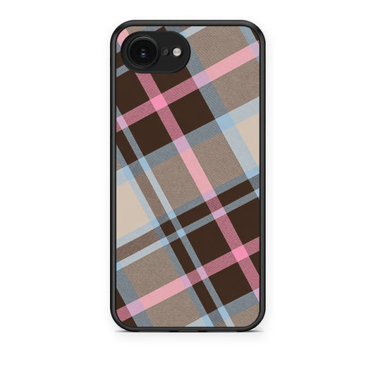Θήκη iPhone 16e Brown Pink and Blue Diagonal Plaid από τη Smartfits με σχέδιο στο πίσω μέρος και μαύρο περίβλημα | iPhone 16e Brown Pink and Blue Diagonal Plaid case with colorful back and black bezels