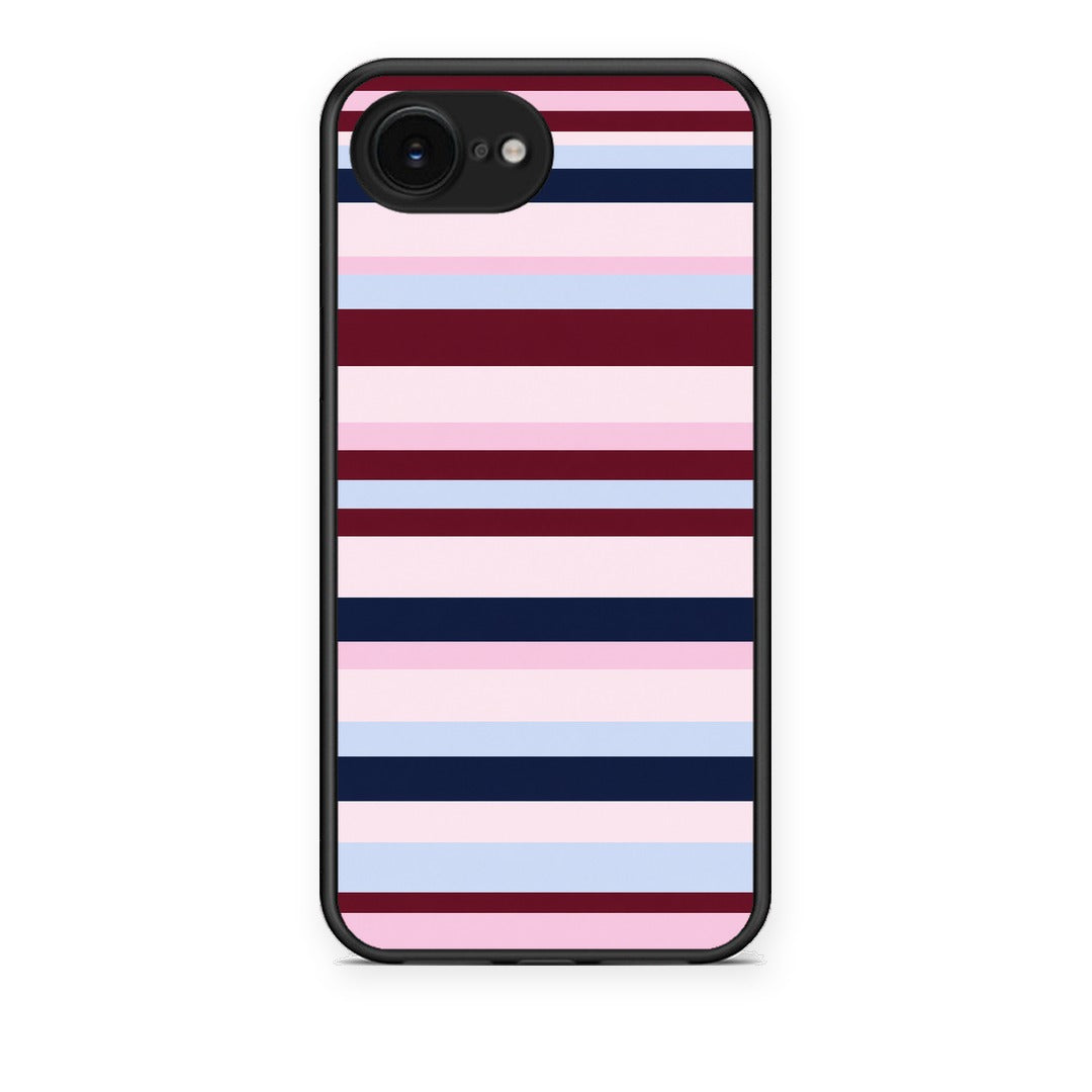 Θήκη iPhone 16e Burgundy Pink and Blue Horizontal Stripes από τη Smartfits με σχέδιο στο πίσω μέρος και μαύρο περίβλημα | iPhone 16e Burgundy Pink and Blue Horizontal Stripes case with colorful back and black bezels