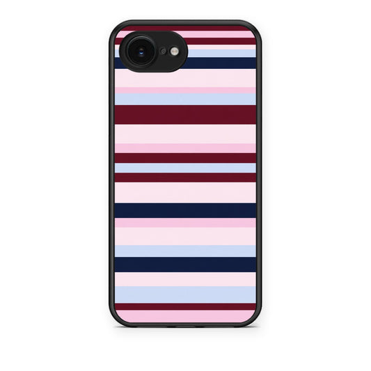 Θήκη iPhone 16e Burgundy Pink and Blue Horizontal Stripes από τη Smartfits με σχέδιο στο πίσω μέρος και μαύρο περίβλημα | iPhone 16e Burgundy Pink and Blue Horizontal Stripes case with colorful back and black bezels