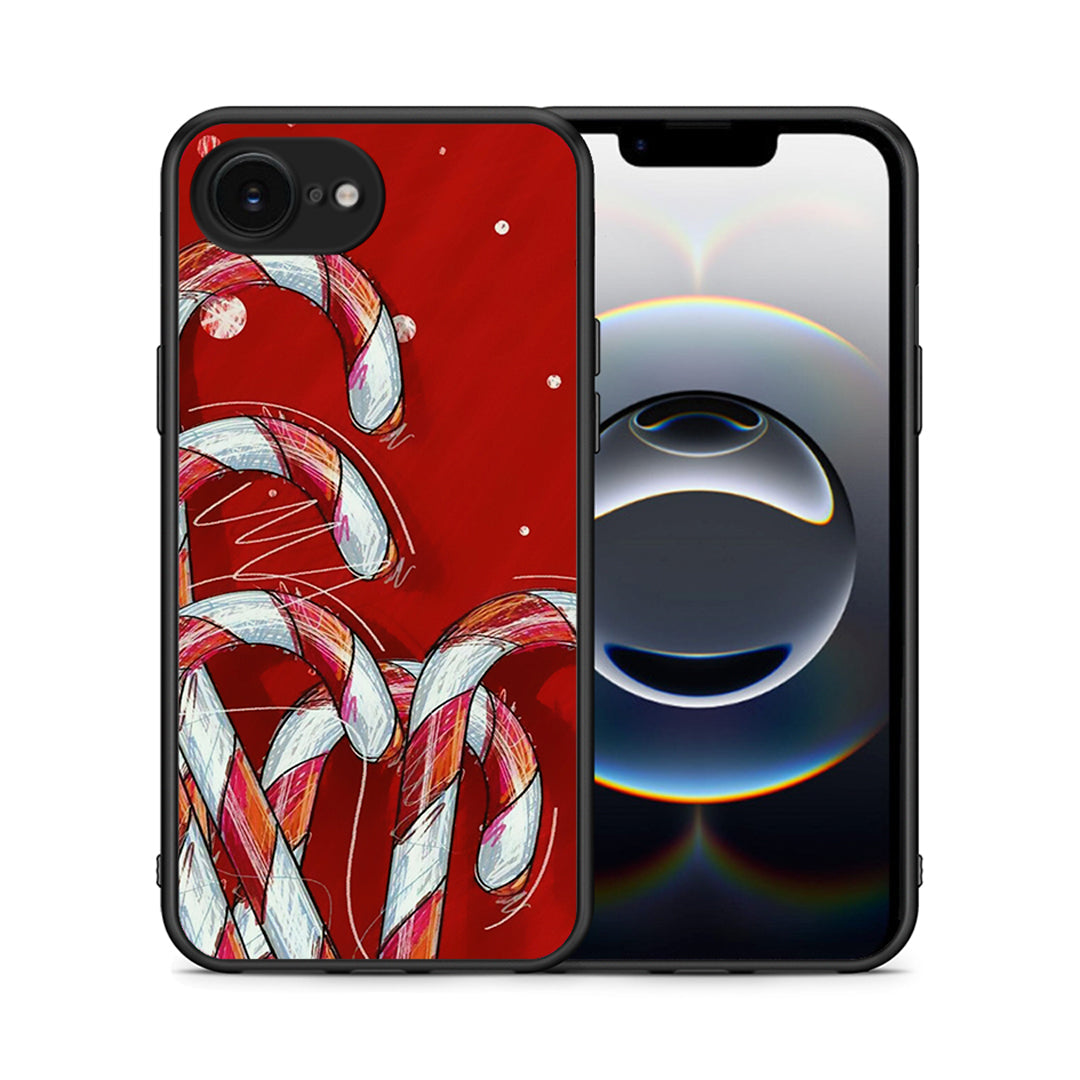 Θήκη iPhone 16e Candy Cane από τη Smartfits με σχέδιο στο πίσω μέρος και μαύρο περίβλημα | iPhone 16e Candy Cane case with colorful back and black bezels