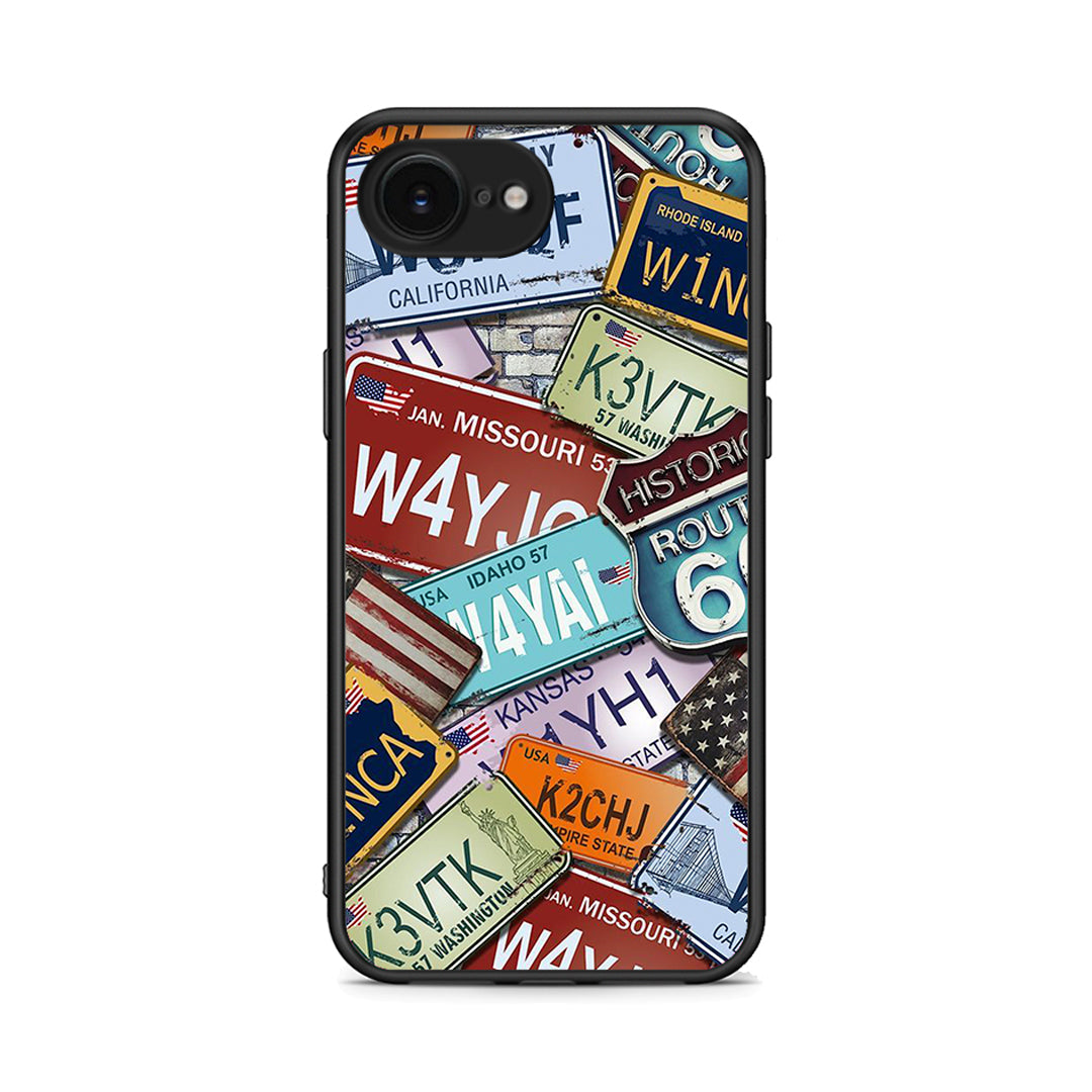 iPhone 16e Car Plates θήκη από τη Smartfits με σχέδιο στο πίσω μέρος και μαύρο περίβλημα | Smartphone case with colorful back and black bezels by Smartfits