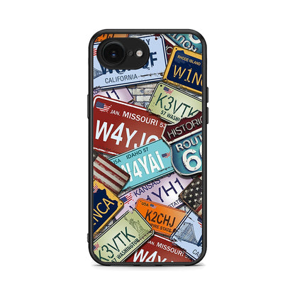 iPhone 16e Car Plates θήκη από τη Smartfits με σχέδιο στο πίσω μέρος και μαύρο περίβλημα | Smartphone case with colorful back and black bezels by Smartfits