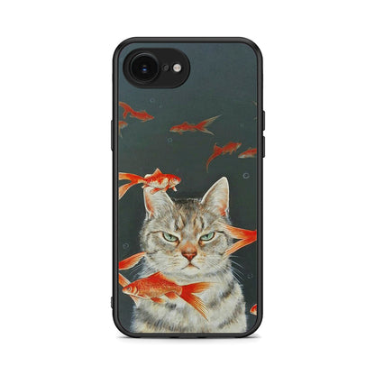 iPhone 16e Cat Goldfish θήκη από τη Smartfits με σχέδιο στο πίσω μέρος και μαύρο περίβλημα | Smartphone case with colorful back and black bezels by Smartfits