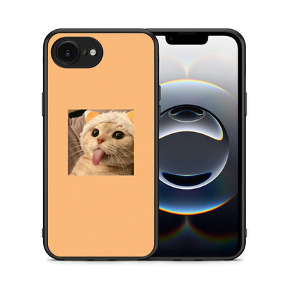 Θήκη iPhone 16e Cat Tongue από τη Smartfits με σχέδιο στο πίσω μέρος και μαύρο περίβλημα | iPhone 16e Cat Tongue case with colorful back and black bezels