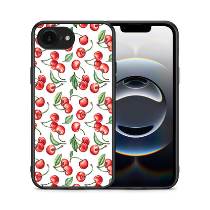 Θήκη iPhone 16e Cherry Summer από τη Smartfits με σχέδιο στο πίσω μέρος και μαύρο περίβλημα | iPhone 16e Cherry Summer case with colorful back and black bezels
