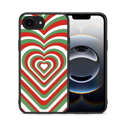 Θήκη iPhone 16e Christmas Hearts από τη Smartfits με σχέδιο στο πίσω μέρος και μαύρο περίβλημα | iPhone 16e Christmas Hearts case with colorful back and black bezels