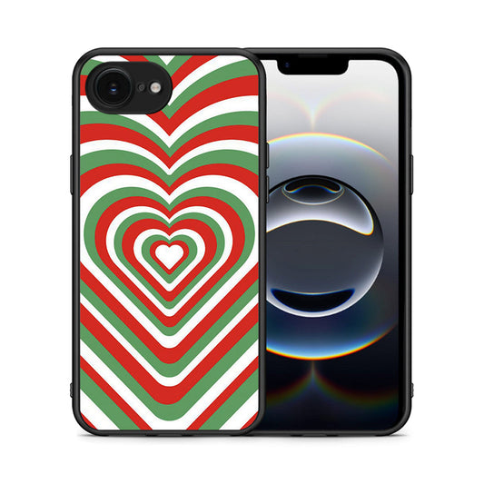 Θήκη iPhone 16e Christmas Hearts από τη Smartfits με σχέδιο στο πίσω μέρος και μαύρο περίβλημα | iPhone 16e Christmas Hearts case with colorful back and black bezels