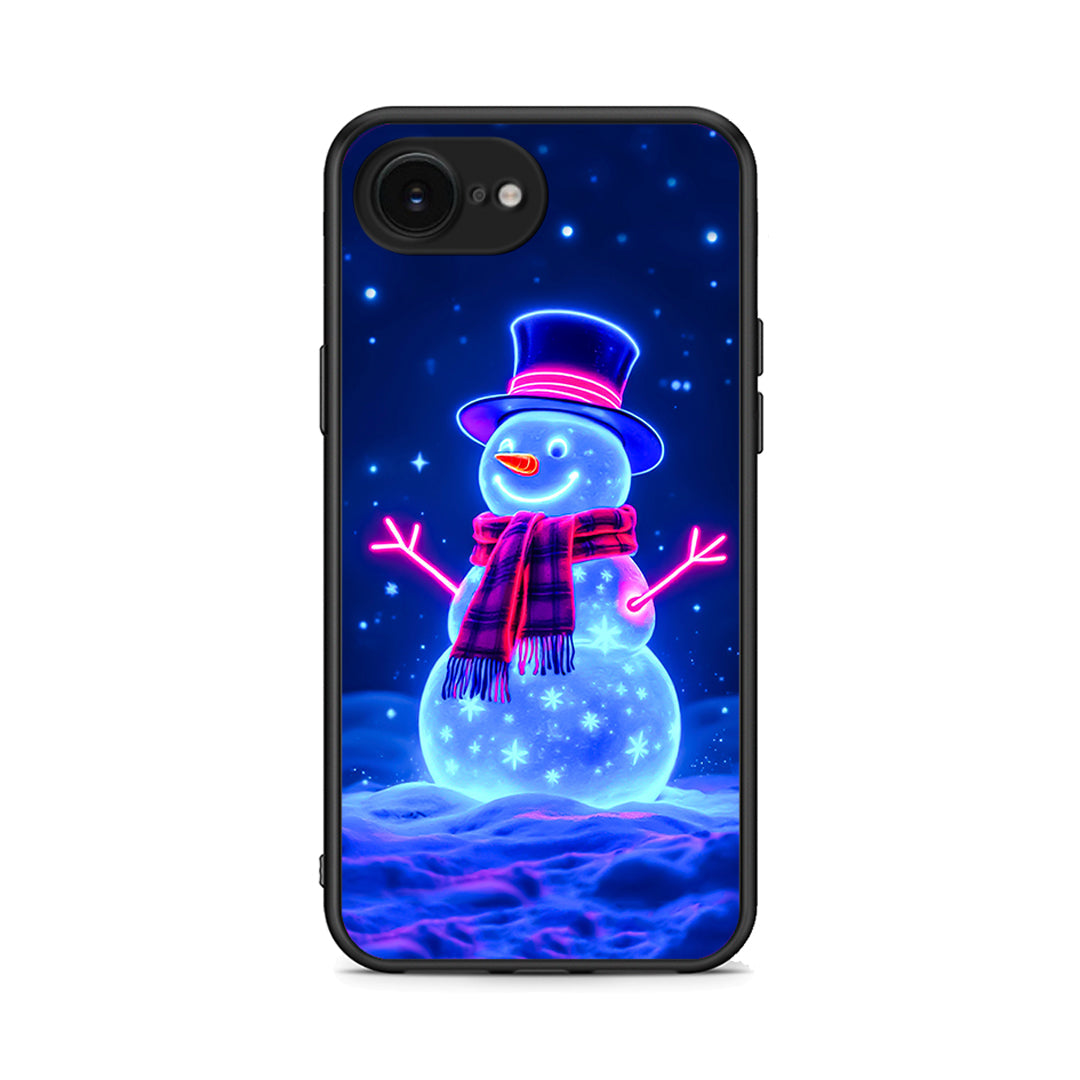 iPhone 16e Christmas Neon Snowman θήκη από τη Smartfits με σχέδιο στο πίσω μέρος και μαύρο περίβλημα | Smartphone case with colorful back and black bezels by Smartfits